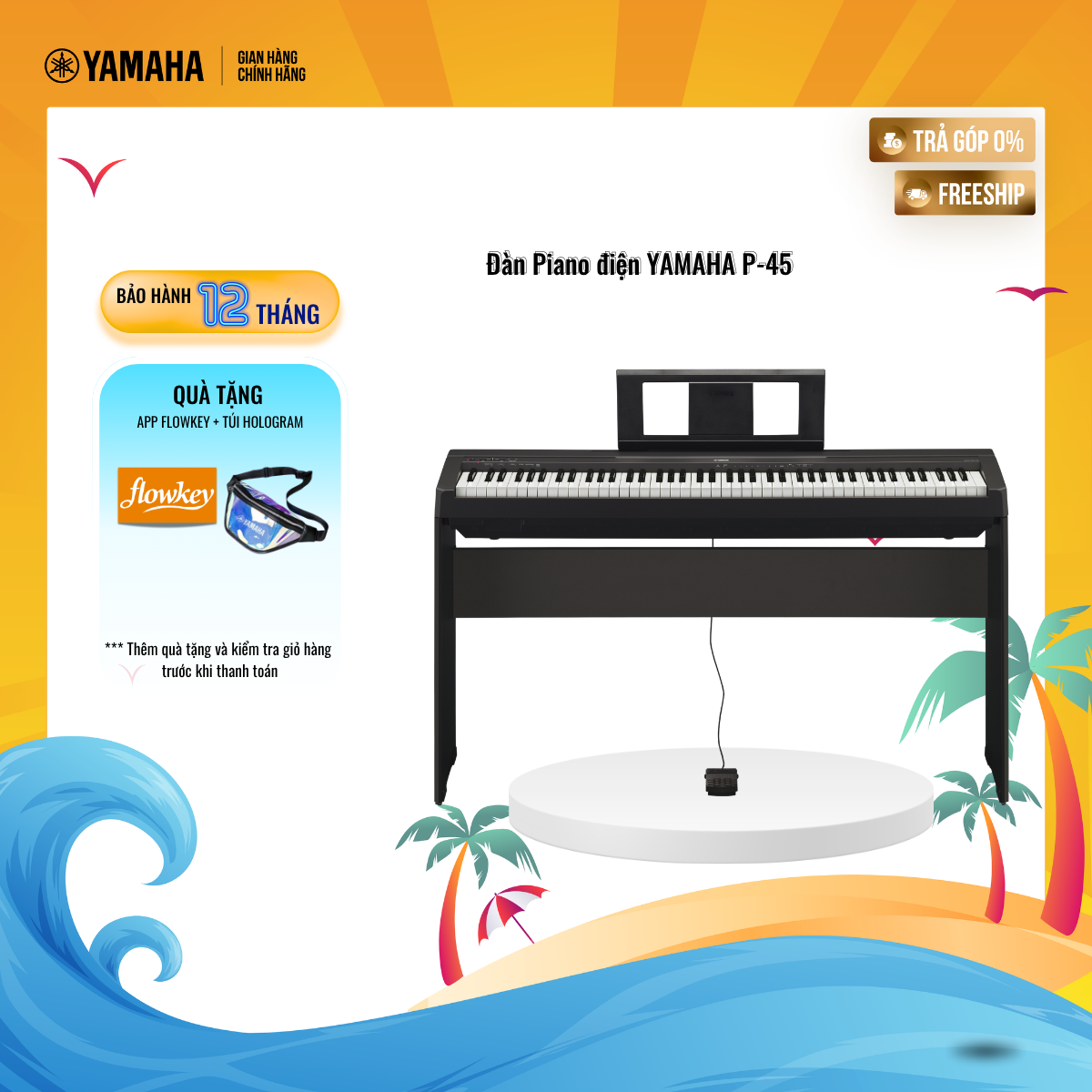 [Trả góp 0%] Đàn Piano điện tử YAMAHA P-45B kèm chân và pedal - Thiết kế nhỏ gọn và tinh tế với âm thanh sống động chân thực, bảo hành chính hãng 12 tháng