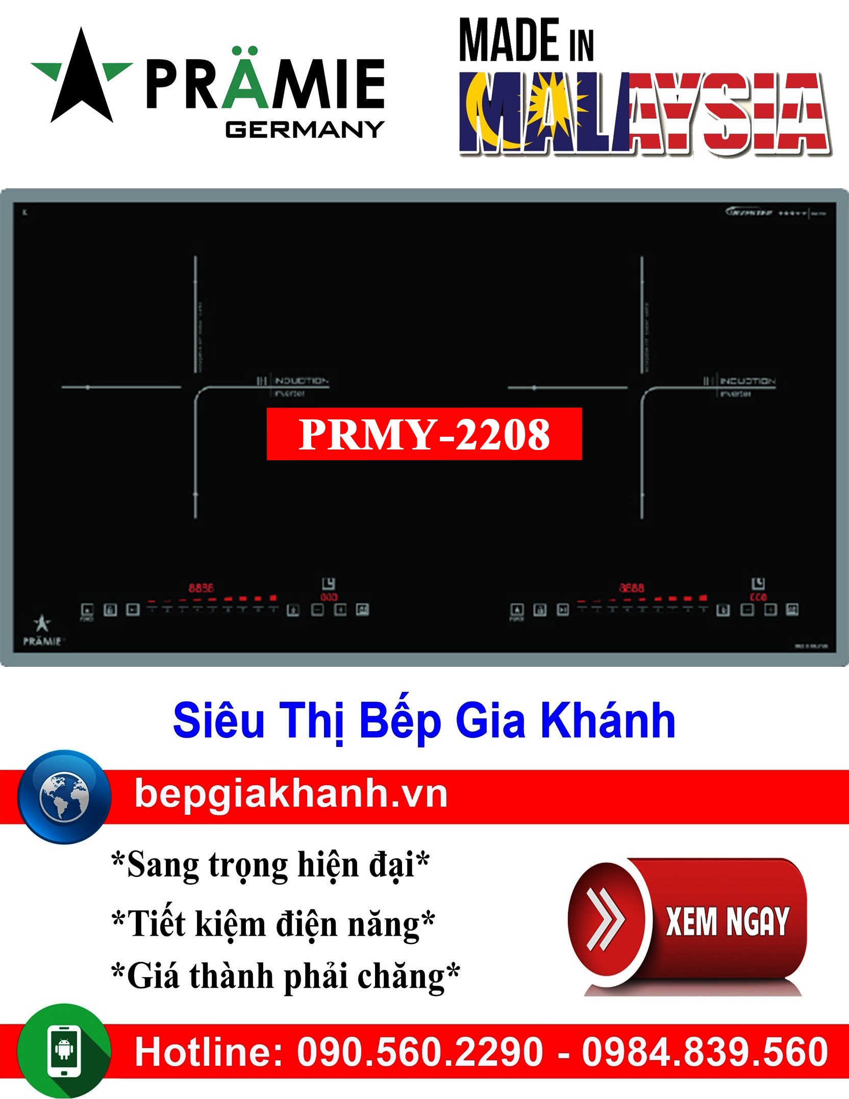[HCM]Bếp từ đôi Pramie PRMY-2208 nhập khẩu Malaysia, bếp từ, bếp điện từ, bếp từ đôi, bếp điện từ đôi, bếp từ giá rẻ, bếp điện từ giá rẻ, bếp từ đơn, bep tu don, bep tu