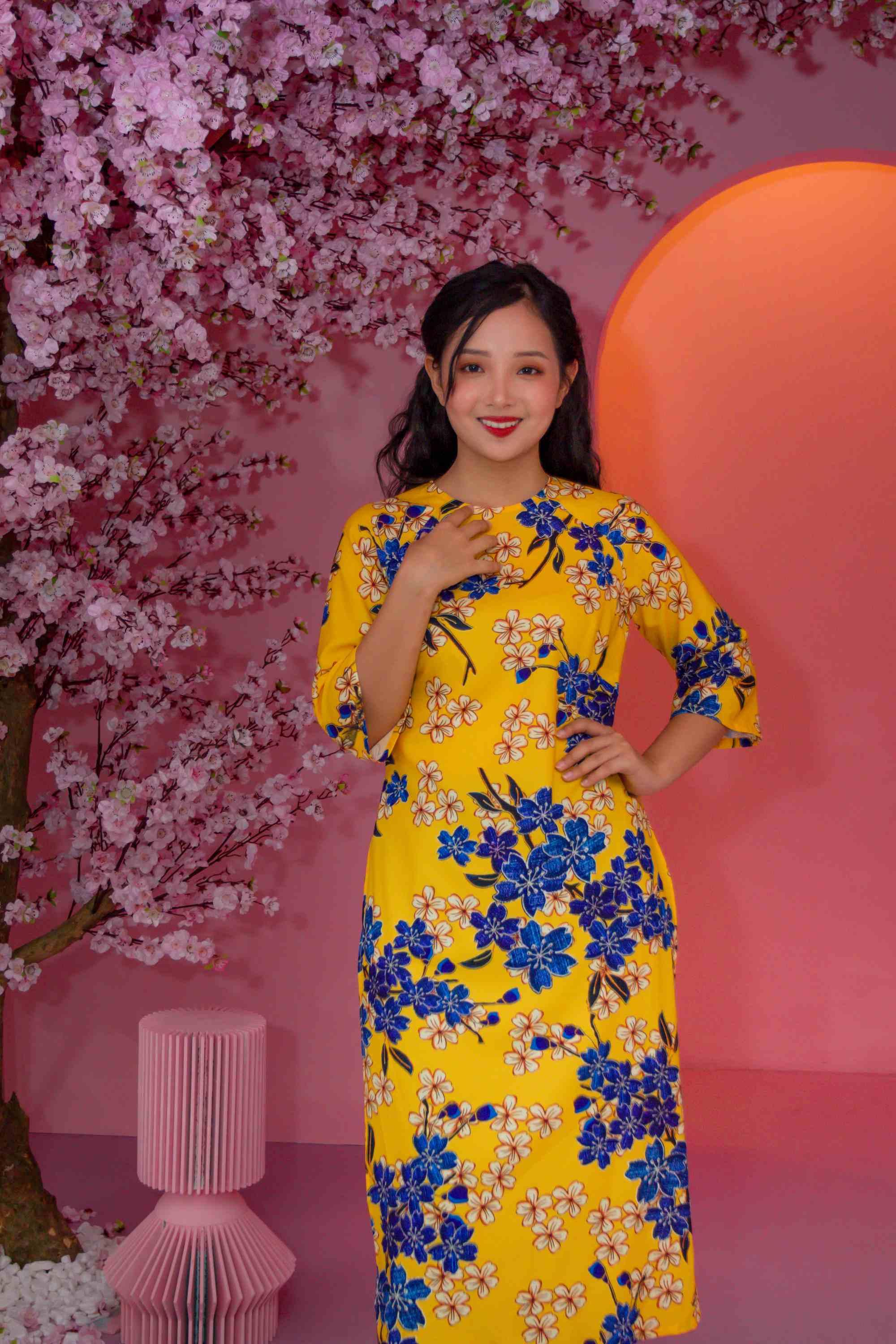 Áo Dài Cách Tân Họa Tiết Hoa Mai Vàng - ADO3SLSB2