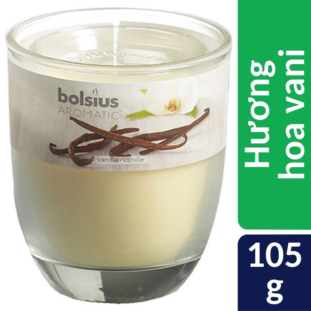 Ly nến thơm khử mùi Bolsius Vanilla 105g QT024339 - hương hoa vani, nến thơm phòng, thư giãn, không khói, hàng nhập khẩu Châu Âu