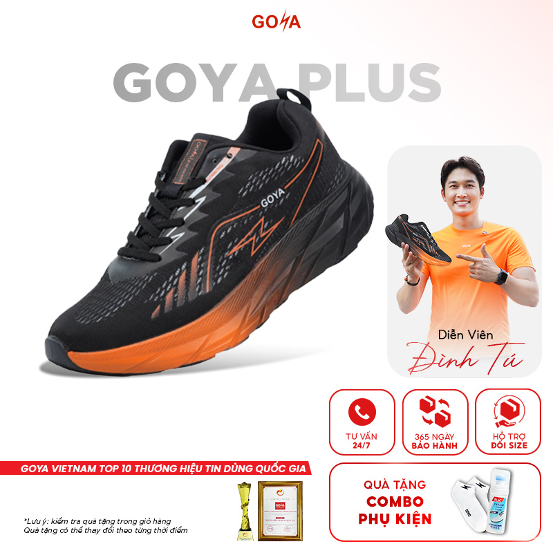 Nhập LAZSOCIAL10 | Giảm 20% đơn 199k Giày thể thao chạy bộ nam nữ Goya Plus mẫu mới nhất năm 2025 màu đen cam