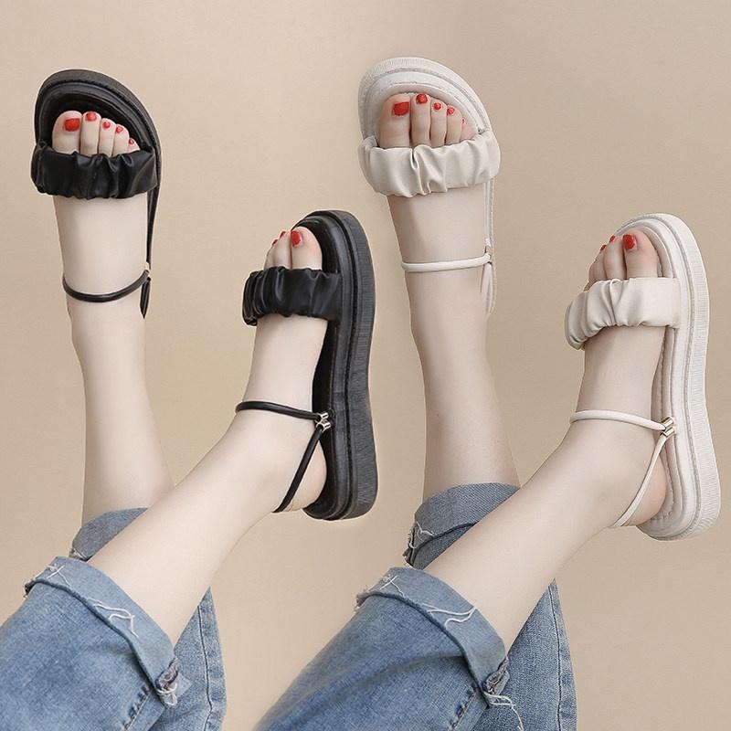 Sandal nữ Quai Nhún Độn Đế 4P 2 kiểu hàng loại đẹp thời trang đi học đi chơi