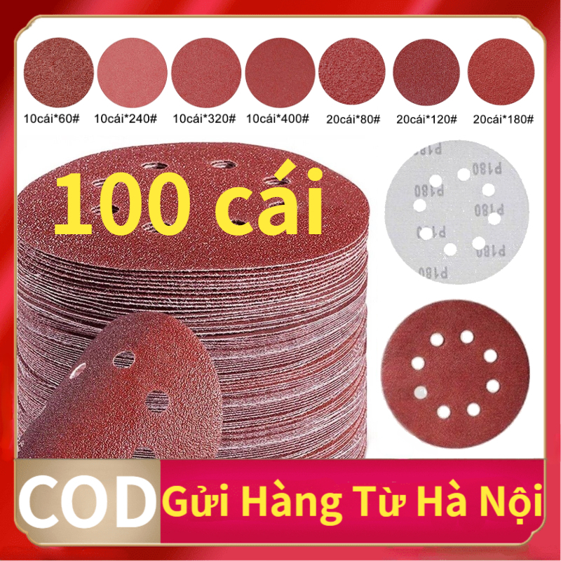 100 tờ Giấy nhám tròn dán 125mm - chuyên làm mịn gỗ, kim loại, nhựa