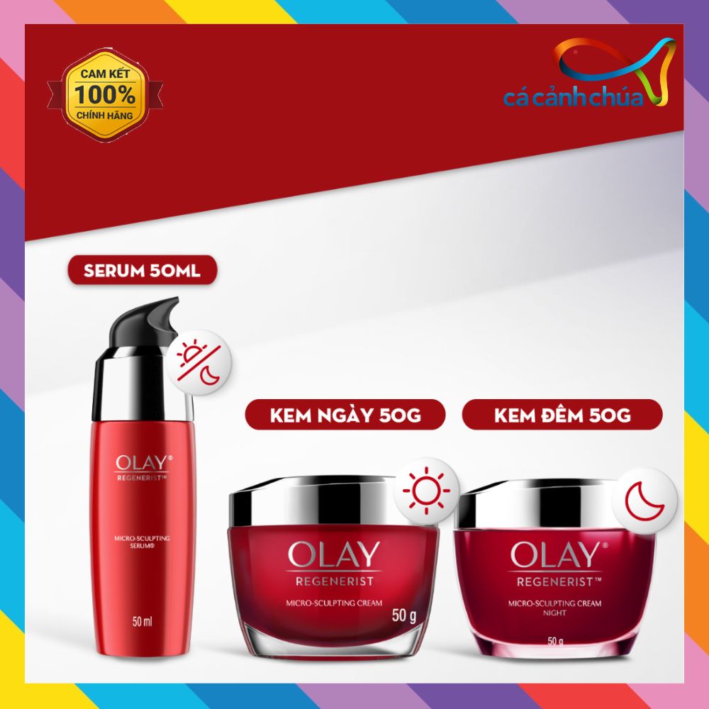 Combo 3 Kem Dưỡng Ẩm Ngày & Đêm + Serum Căng Mướt, Sáng Khỏe & Phục Hồi Dấu Hiệu Lão Hóa OLAY Regenerist - Thái Lan