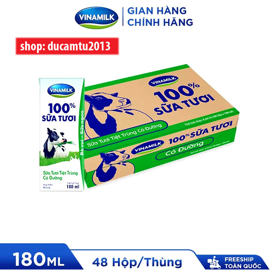 Thùng 48 hộp sữa tươi vinamilk có đường 180ml
