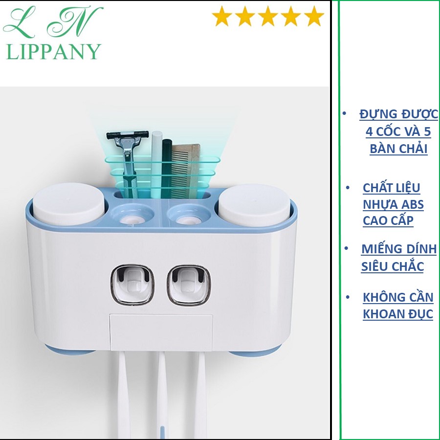 Dụng cụ nhả kem đánh răng kèm 4 cốc - bộ nhả kem tự động - kệ treo bàn chải