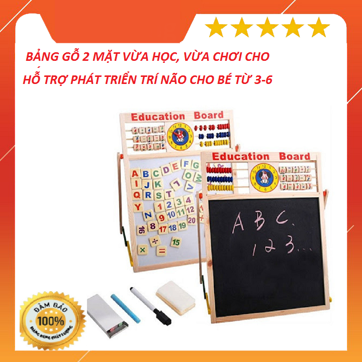 Bảng từ 2 mặt Education Board và bộ chữ số cho bé-bảng gỗ giáo dục cho bé có mặt nam châm