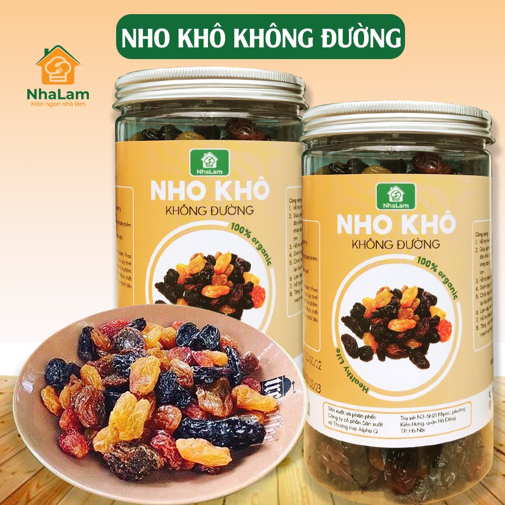 Nho khô sấy không đường mix 3 loại nho đen, xanh, vàng, đỏ nhalam food t1