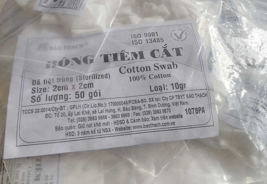Bông tiêm cắt tiệt trùng Bảo Thạch [bịch 50 túi]