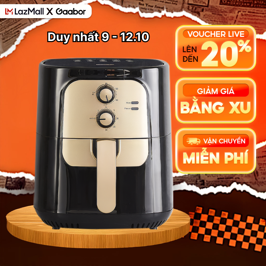 FLASH SALE Nồi chiên không dầu dung tích lớn 6.5L Gaabor AF65M-BK01A chiên gà nguyên con 2kg dùng cho 4-5 người sử dụng nút vặn lòng nồi chống dính - Bảo hành 12 tháng 1 đổi 1