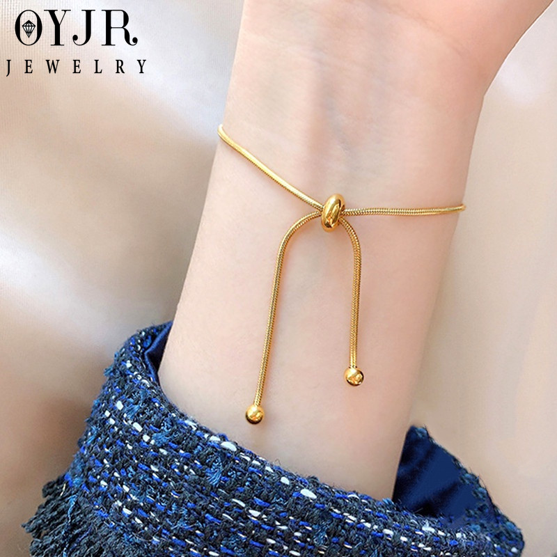 OYJR Lắc tay titan nữ không gỉ kiểu dáng rút sợi đơn giản phong cách ins hàn quốc
