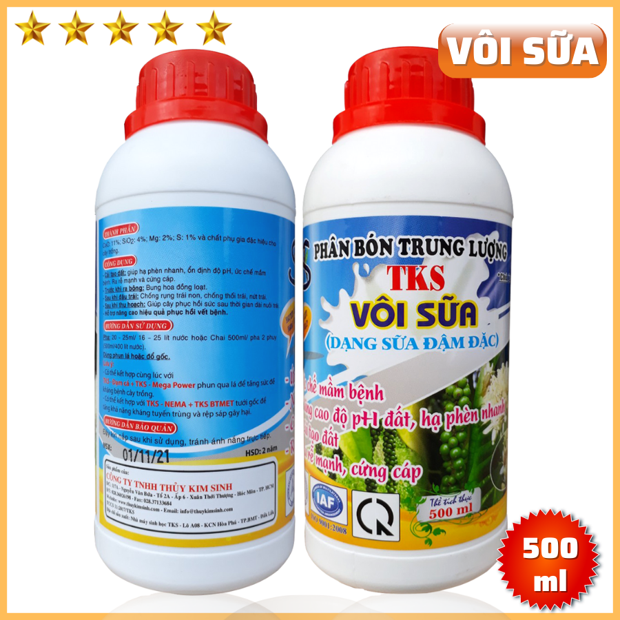 Phân Bón Cao Cấp VÔI SỮA 500 ML:  Nâng pH Đất, Hạ Phèn Nhanh, Diệt Nấm Khuẩn, Làm Làng Vết Bệnh Nhanh