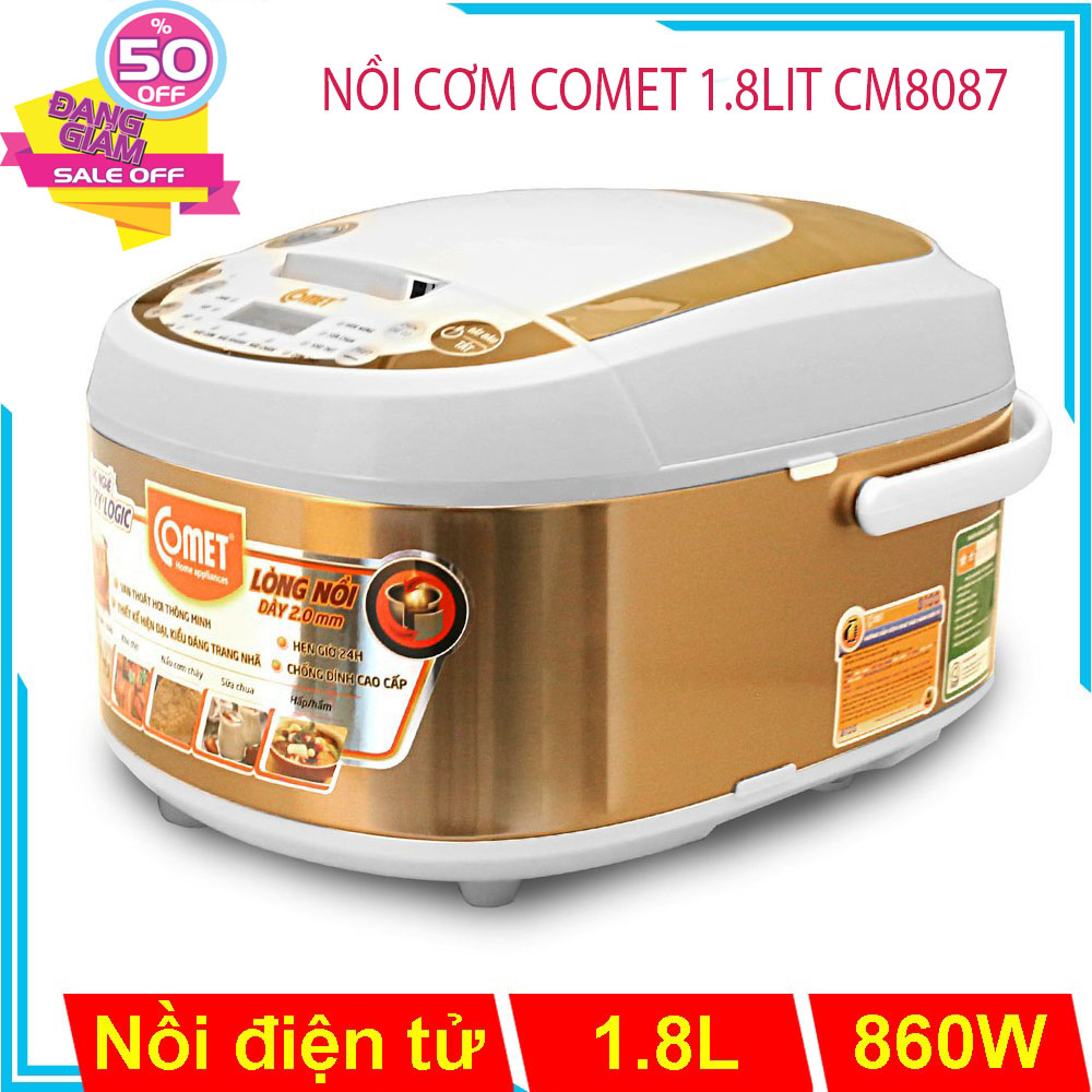 Nồi Cơm Điện Tử Comet 1.8LIT CM8087 Chính Hãng, Thiết Kế Sang Trọng Hiện Đại, Nồi Cơm Điện Đa Năng, Công Suất Lớn 700W Giúp Nấu Cơm Nhanh Chóng, Mang Đến Cho Gia Đình Bạn Những Bữa Cơm Đầm Ấm. Bảo Hành Lỗi 1 Đổi 1