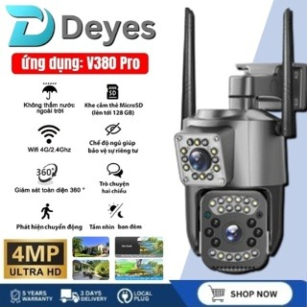 DEYES V380 Pro camera cctv, camera giám sát không dây ngoài trời wifi, camera an ninh IP, ống kính kép, 4K, 8MP, gọi h