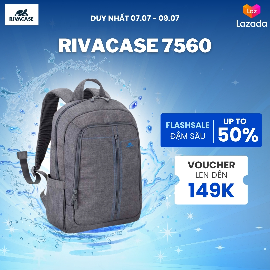Balo Laptop Rivacase 7560 15.6 Ich Chống Thấm Nước - Hàng Chính Hãng
