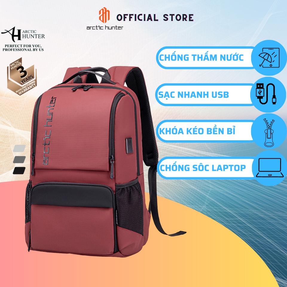Balo laptop Du Lịch Arctic Hunter B00532 đựng máy tính 15.6 inch, chất liệu Oxford chống thấm nước