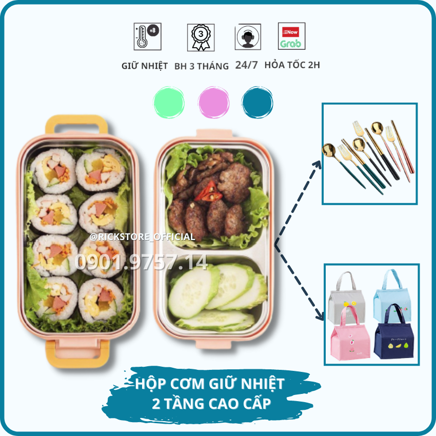 Hộp Cơm Giữ Nhiệt 2 Tầng Inox 304 Cao Cấp Enjoying Bảo Hành 3 Tháng Có Quai Xách, Tiện lợi, Vệ Sinh, Hiện Đại