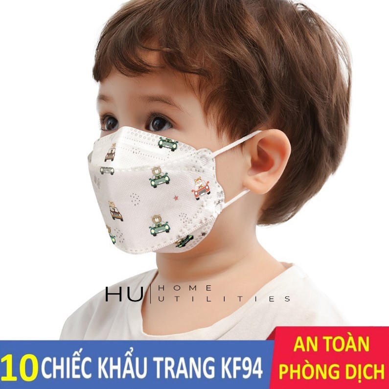 Túi 10 Chiếc Khẩu Trang Trẻ Em - Khẩu Trang KF94, 4 Lớp Kháng Khuẩn, Khung Vòm 3D Cho Bé Với Hoạ Tiết Dễ Thương