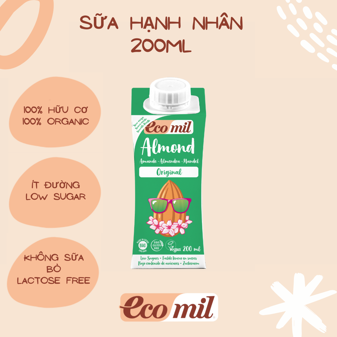 Sữa Hạt Hạnh Nhân Nguyên Chất Hữu Cơ Ecomil - Organic Almond Milk Original 200ml