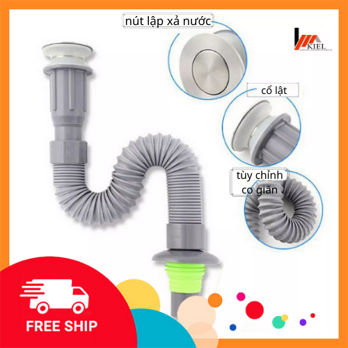 Bộ xifong đầu inox đuôi nhựa phù hợp với tất cả chậu rửa mặt, chậu lavabo
