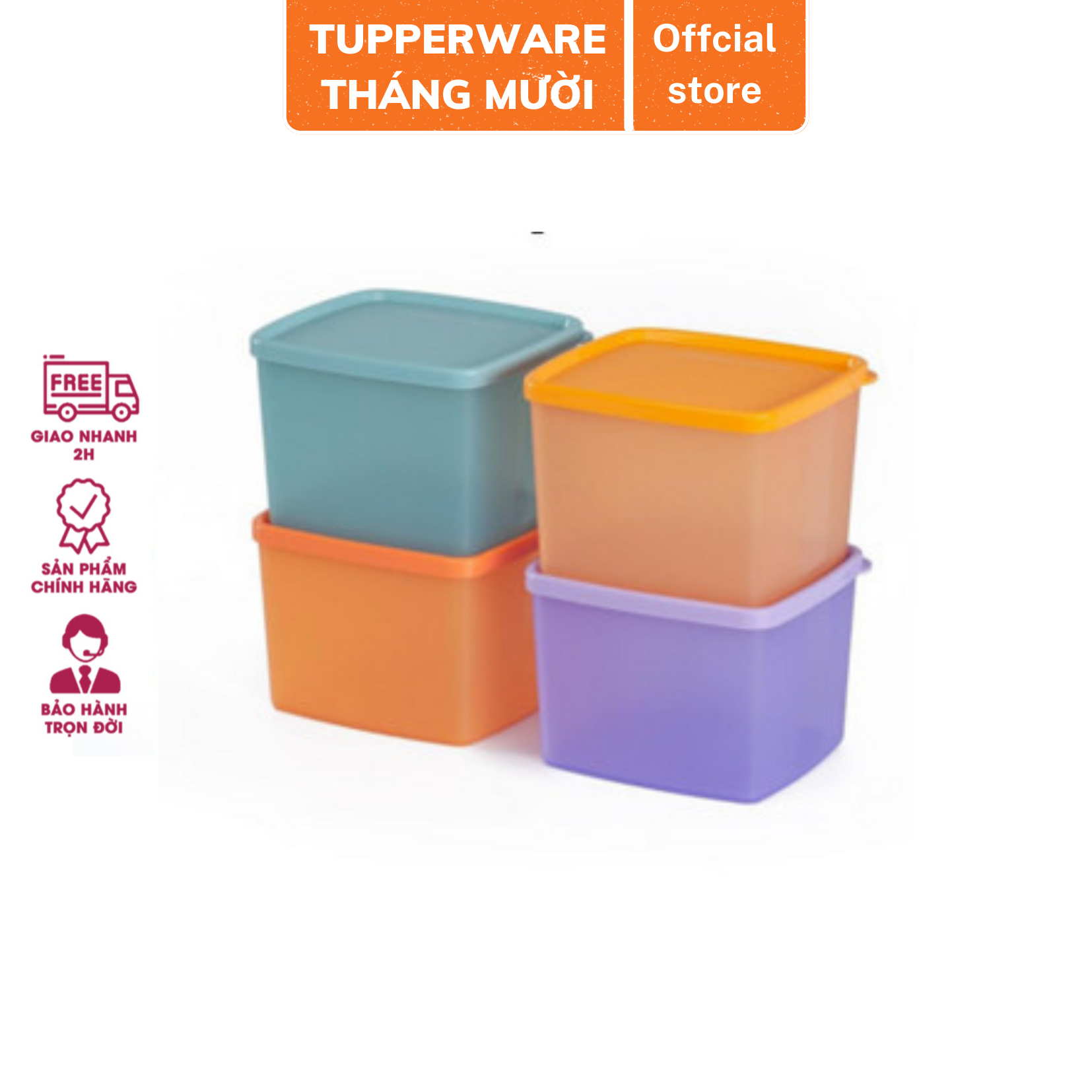 Bộ Hộp Bảo quản thực phẩm Medium Square Round Tupperware dung tích 840ml nhựa nguyên sinh