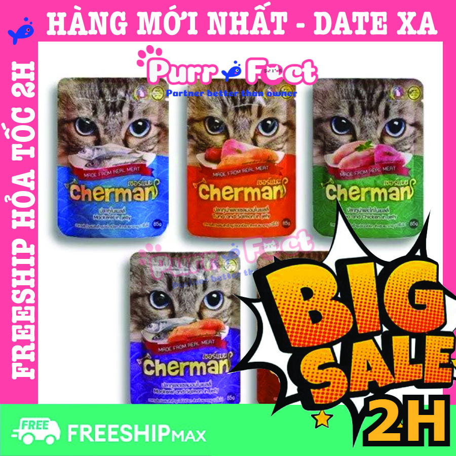 HỎA TỐC 2HHÀNG MỚIPate Cherman gói 85g dành cho Mèo biếng ăn với hương vị