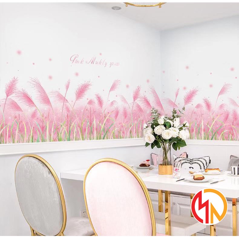 Decal tranh dán tường cỏ lau hồng