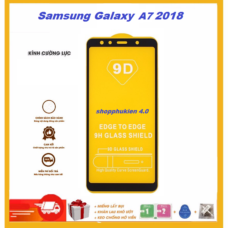 Kính cường lực 9D Dành Cho Samsung Galaxy A7 2018/A750 Full màn hình Full keo tặng Phụ Kiện Dán