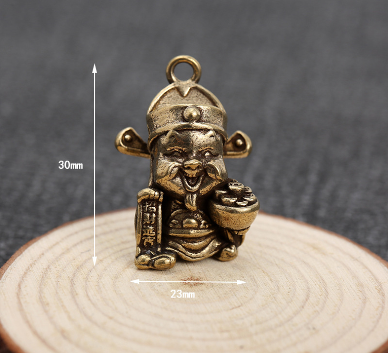 Móc Khóa, Mặt Vòng Đeo Cổ Đồng Thau Hình Thần Tài  May Mắn Sung Túc