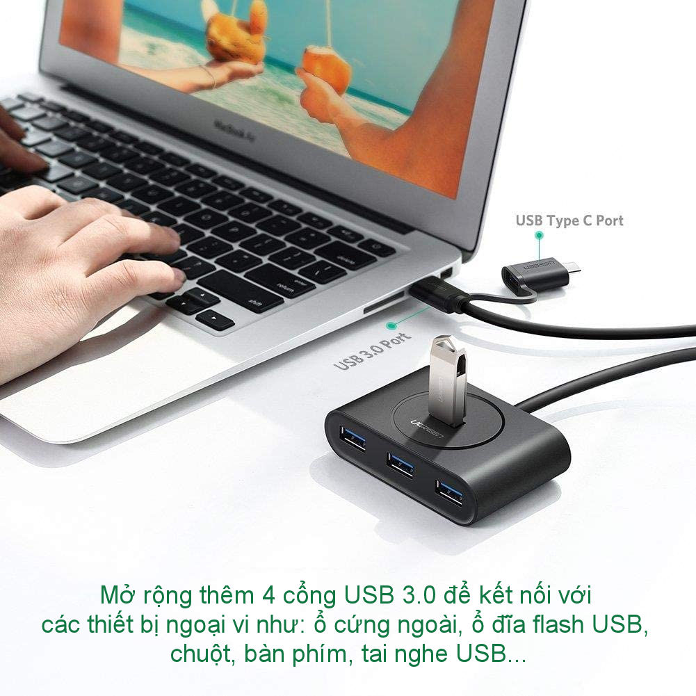 Bộ chia cổng USB 3.0 / USB type C sang 4 cổng USB 3.0 dài 1m UGREEN 40850 Bộ chia cổng USB 3.0 / USB type C sang 4 cổng USB 3.0 dài 1m UGREEN 40850