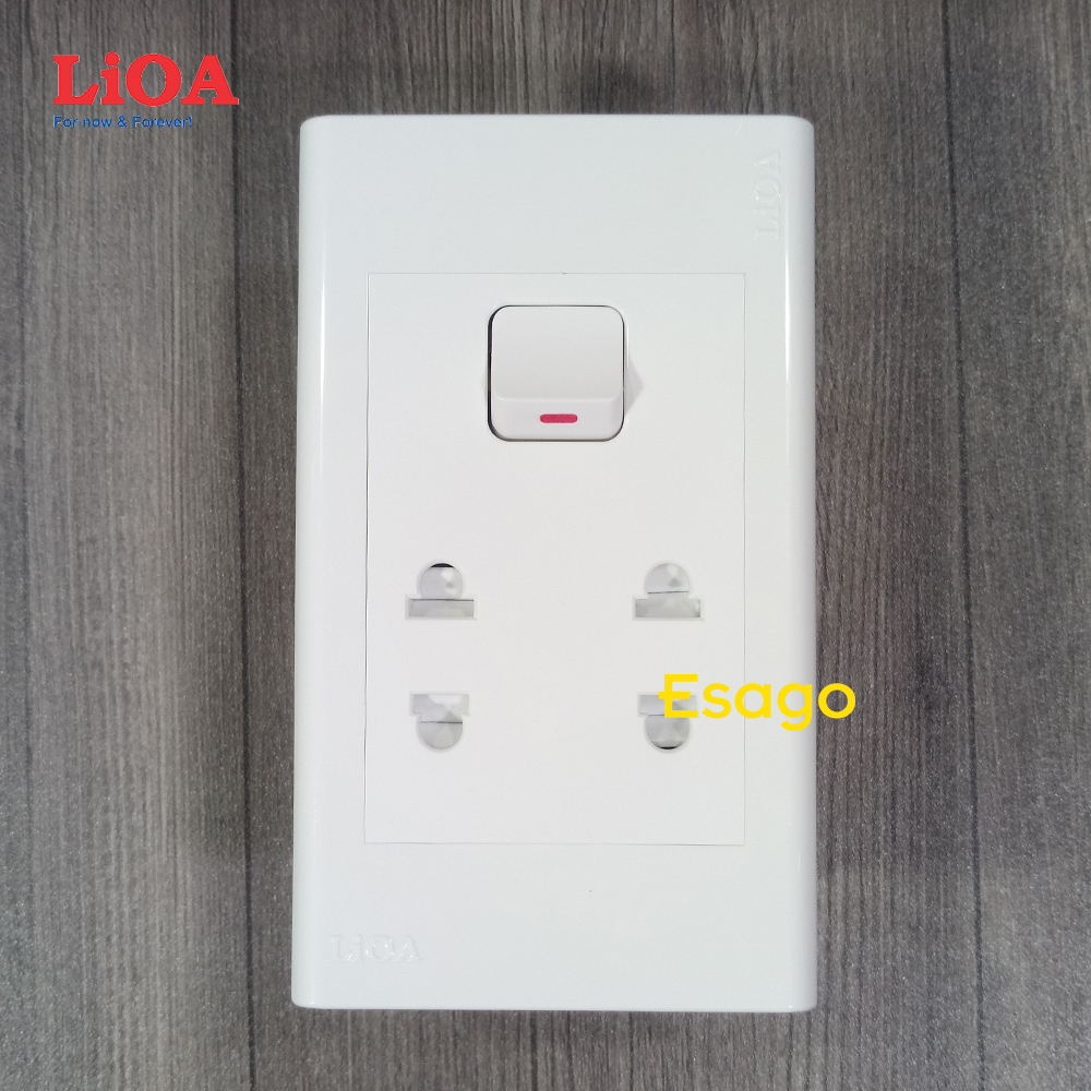 Ổ cắm điện đôi 2 chấu 16a + 1 công tắc điện lioa