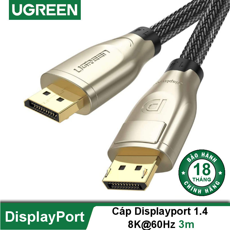 Cáp Displayport 1.4 hỗ trợ 8K dài 1-3M UGREEN DP112 Cáp Displayport 1.4 hỗ trợ 8K dài 1-3M UGREEN DP112