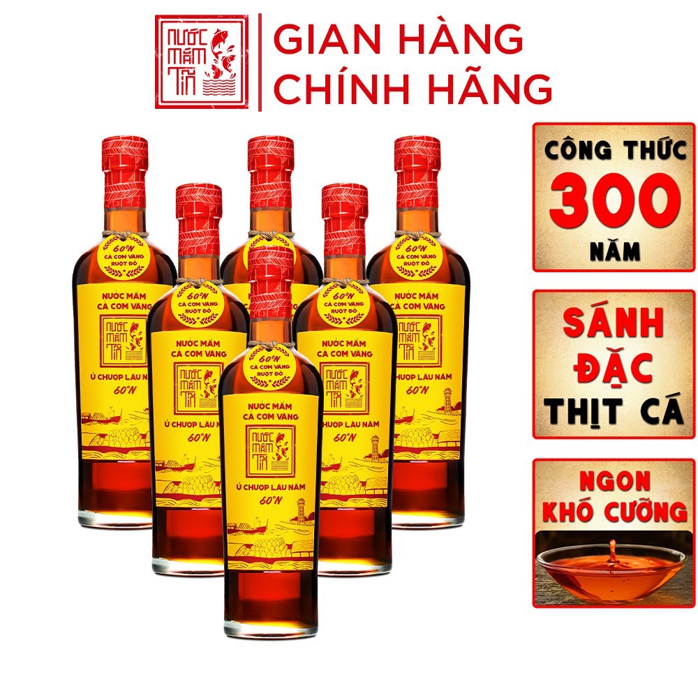 Nước mắm tĩn cá cơm vàng ruột đỏ độ đạm 60n chai thuỷ tinh 500ml nước mắm truyền thống