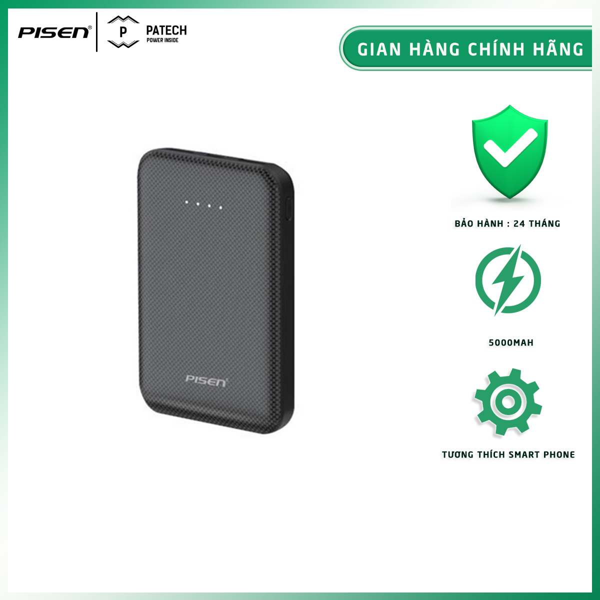 Sạc dự phòng Pisen Mini 5000mAh, nhỏ gọn, an toàn - Hàng chính hãng, bảo hành 24 tháng