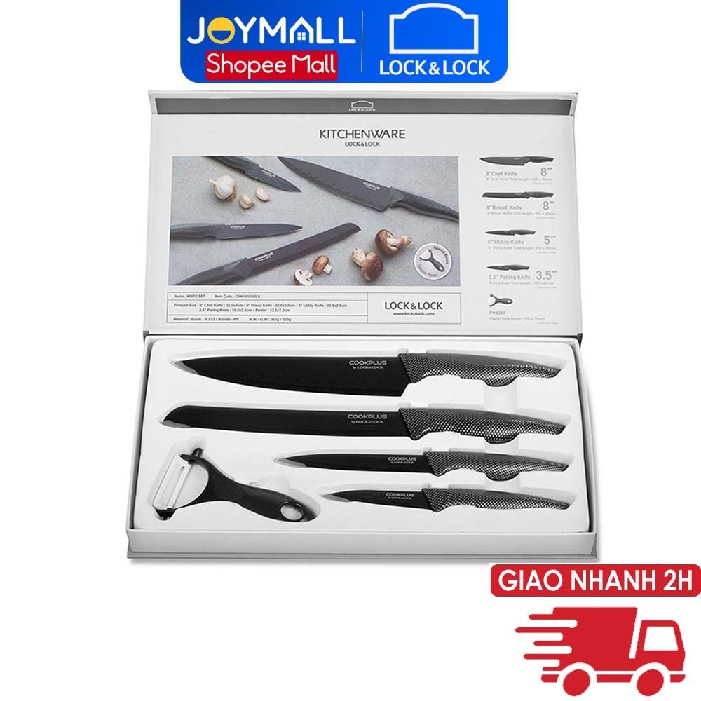 [Mã LIFEHLDEC giảm 10  đơn 99k] Bộ Dao Nhà Bếp 5 Món Lock Lock COOKPLUS CKK101S5BLK - Hàng Chính Hãng - JoyMall