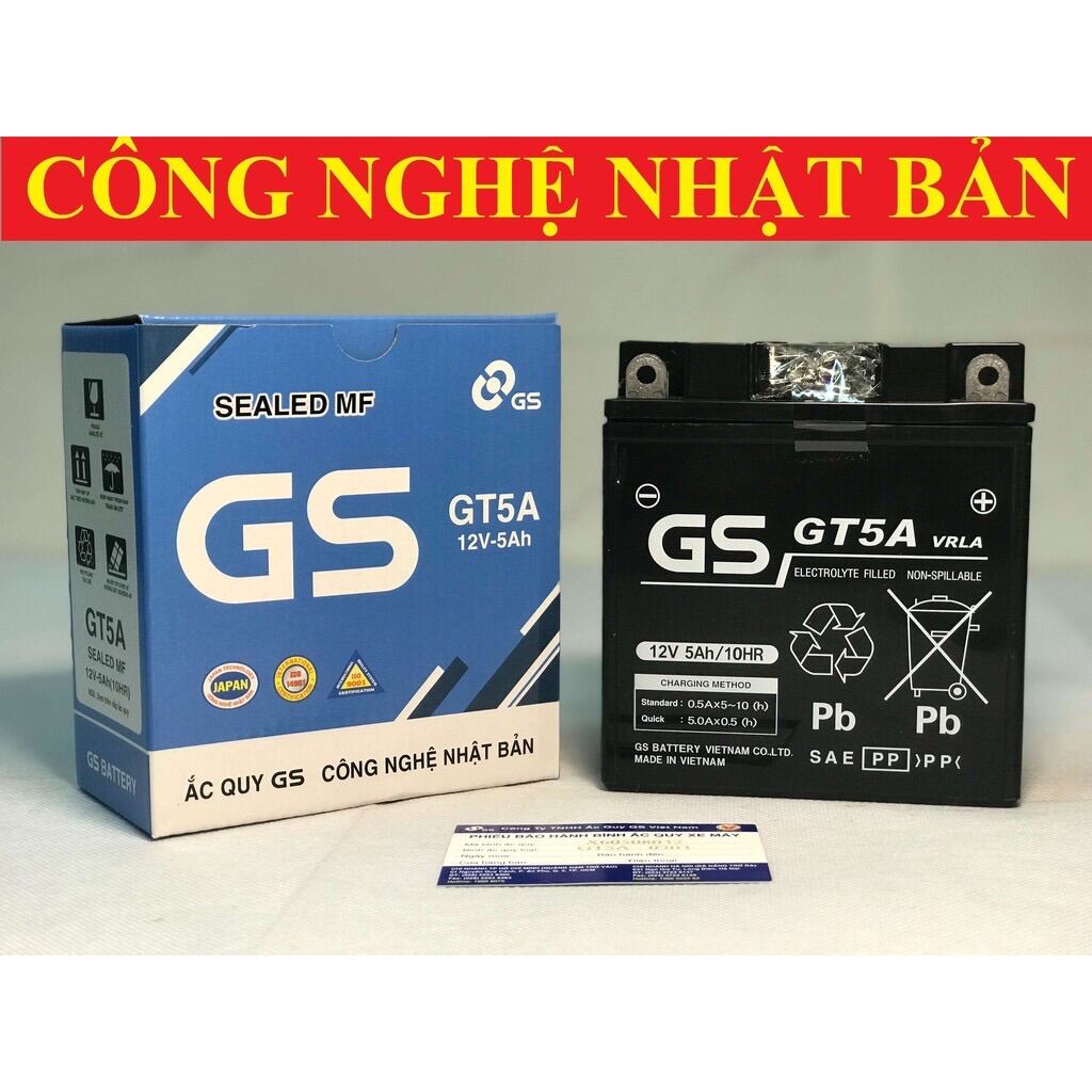 Ắc quy GS mới 100% chính hãng 12v-5Ah GT5A loại khô (bình xanh cao)