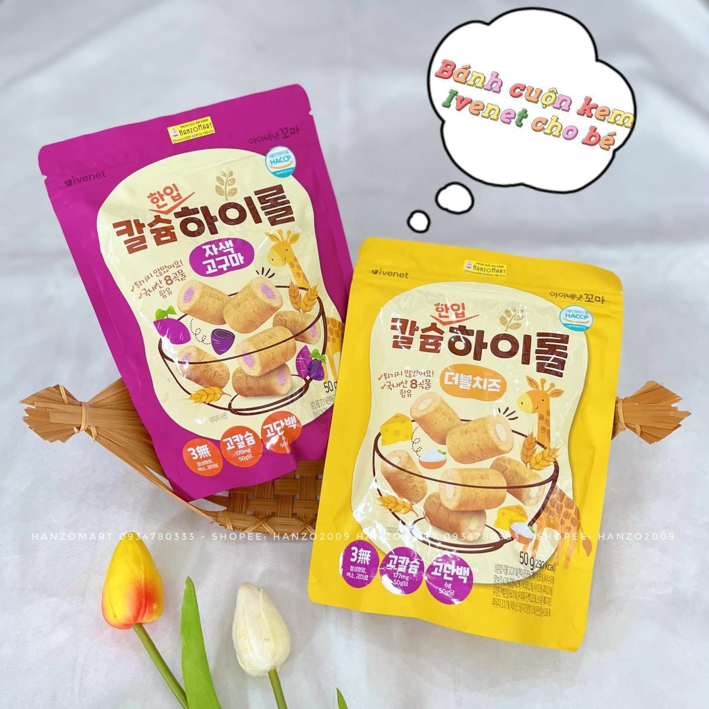 Bánh ăn dặm ống ngũ cốc nhân kem bổ sung canxi Ivenet cho bé.