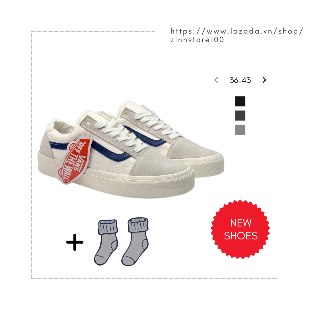 Giày Vans Trắng Sọc Xanh Dương [Chuẩn 11] Giầy Thể Thao Vans Style 36/ Sneaker Nam Nữ Xanh Da Trời Da Lộn [Full Hộp + Vớ]