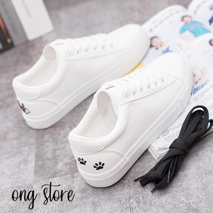 (hàng cao cấp) Giày thể thao nữ giày sneaker nữ thêu mèo xinh xắn (mèo gót đen)