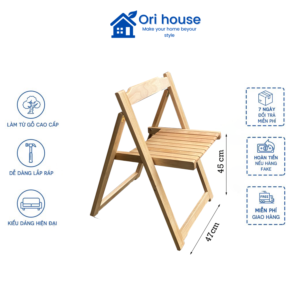 Ghế xếp cánh bướm gấp gọn gỗ cao su cao 45 CM hàng xuất khẩu