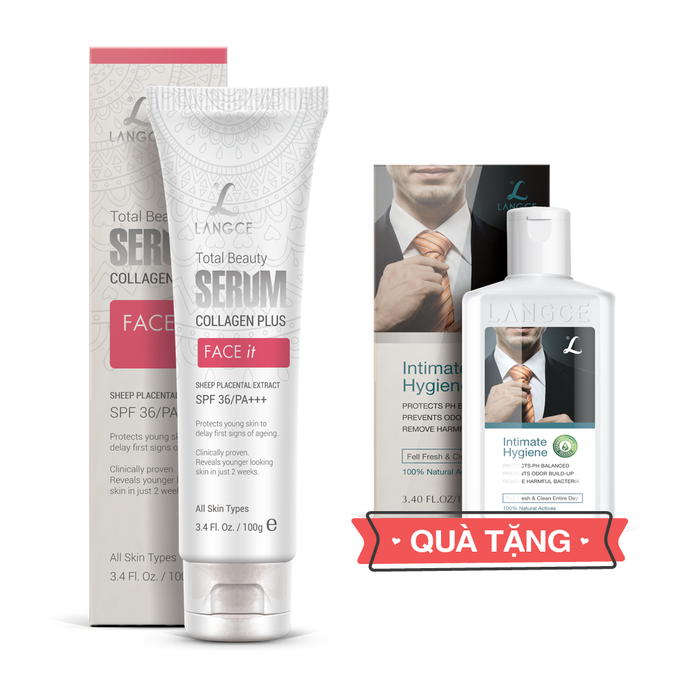 Serum Đẹp Da Collagen+ Face It Dưỡng Trắng Da, Giữ Ẩm, Mềm Mịn 100ml cho Nam TẶNG Gel Vệ Sinh Vùng Kín Nam 100ml LANGCE