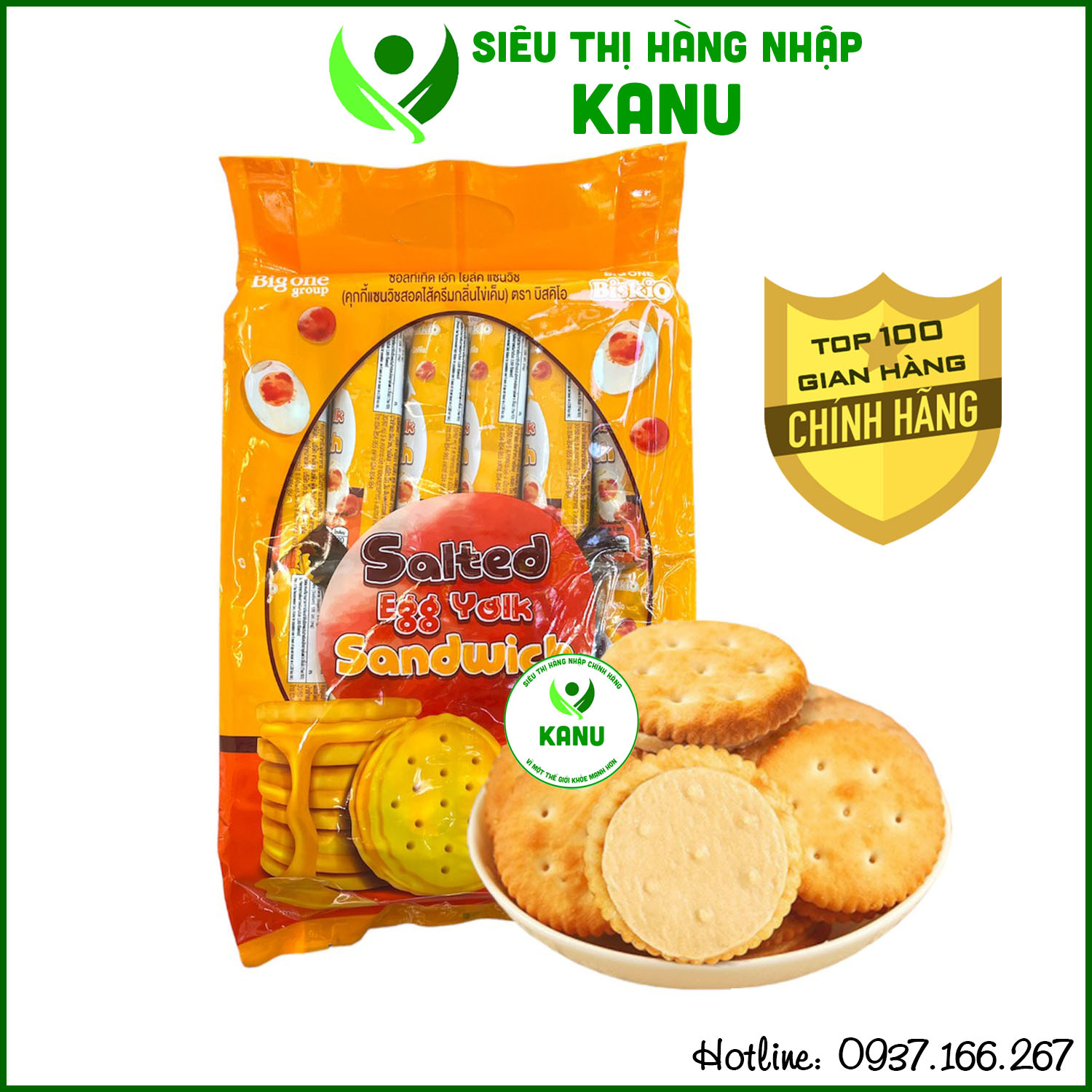 Bánh quy kẹp trứng muối Salted Egg Yolk Sandwich Big One Biskio Thái Lan 336g