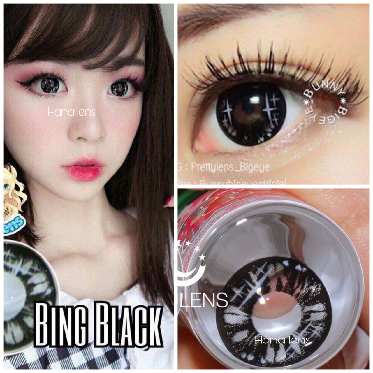 Lens - kính áp tròng đen long lạnh giãn tròng to ( 0 độ) sử dụng 12 tháng ( tặng kèm khay) - Hana lens