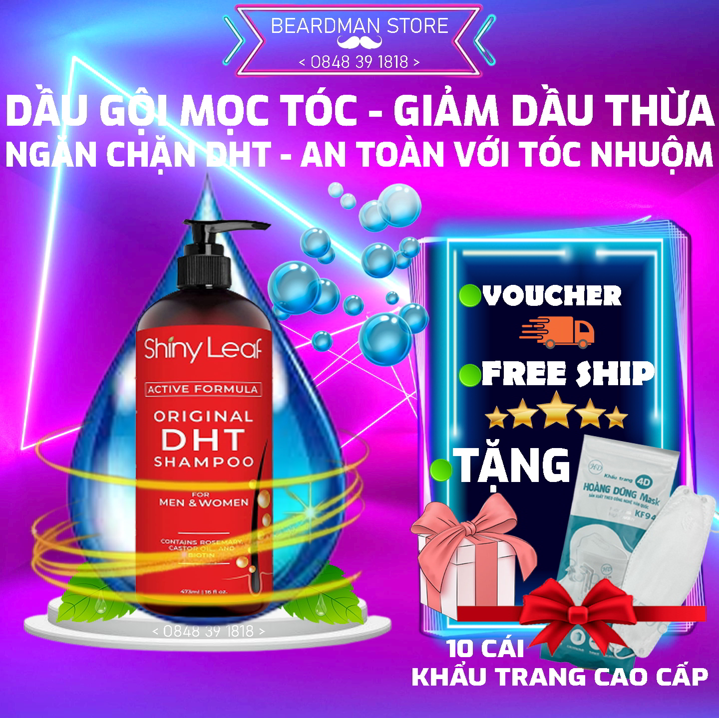 Dầu gội mọc tóc ngăn chặn dht shampoo shiny leaf - made in usa