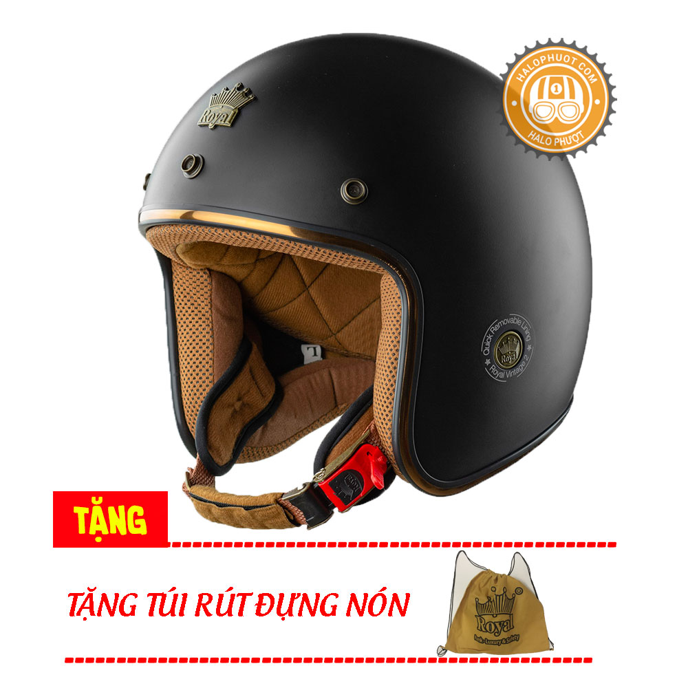 Nón bảo hiểm 3/4 Royal M20C Đen nhám (Lót tháo rời) (Bảo hành trọn đời)