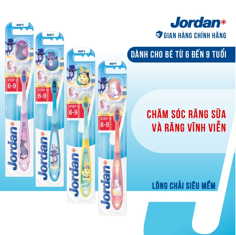 Combo 4 cây bàn chải trẻ em jordan 6-9 tuổi