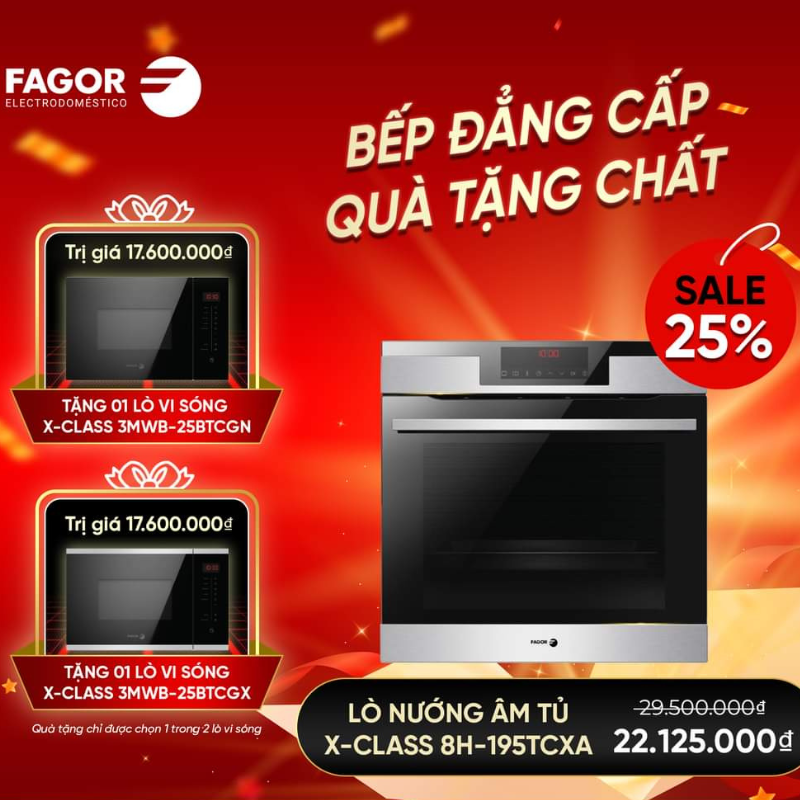Lò nướng âm tủ FAGOR 8H-195TCXA TẶNG 1 Lò vi sóng FAGOR 3MWB-25BTCGN