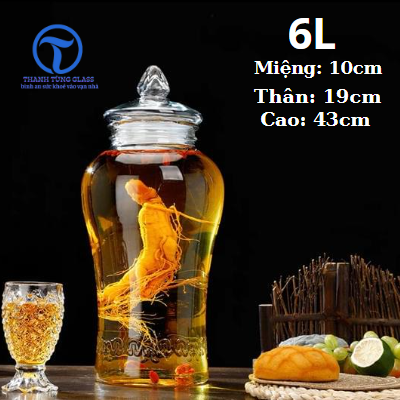 Bình ngâm rưou thuỷ tinh sâm chân mây 6 lít không van