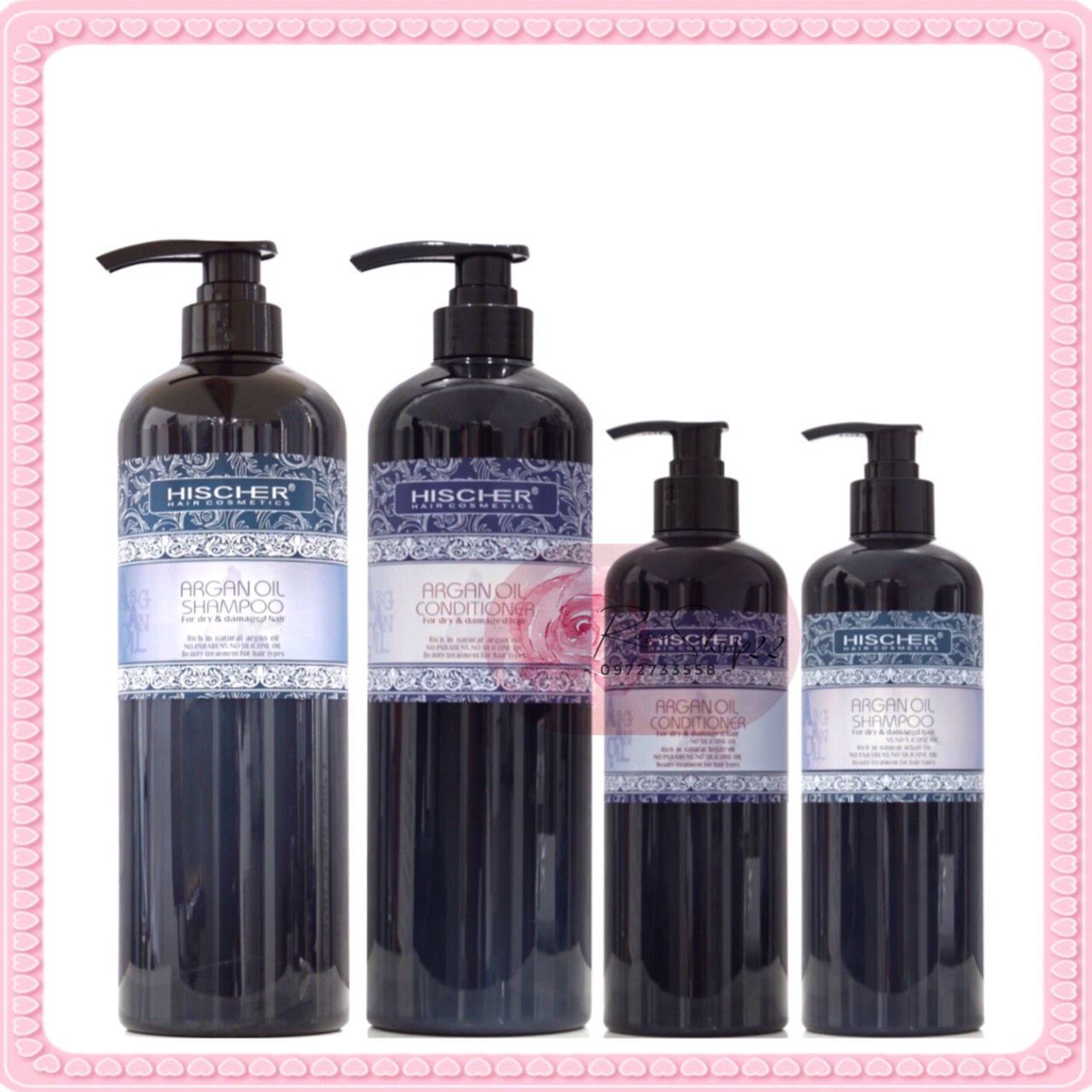 HISCHER Combo Dầu Gội Xả Dầu Gội Argan  Ngăn Gàu, Giảm Rụng Tóc, Chăm Sóc Tóc Khô Xơ, Hư Tổn, Kích Mọc Tóc