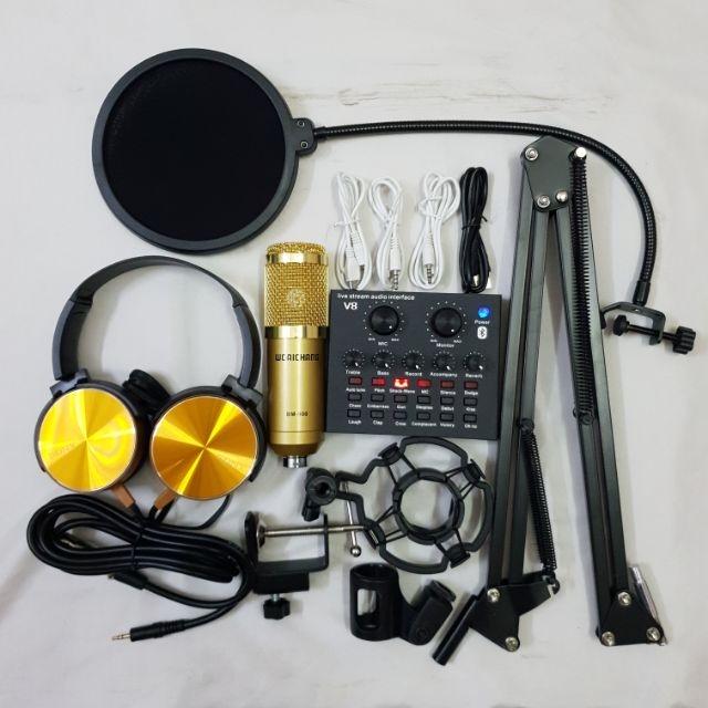 COMBO THU ÂM LIVESTREAM MÍC BM900 WOAICHANG,SOUND CARD V8,CHÂN KẸP MÀNG LỌC TẶNG TAI NGHE 450 BH 6 THÁNG ĐỔI MỚI